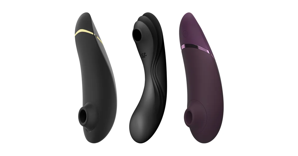 Druckwellenvibrator Vergleich: Womanizer Premium 2, Satisfyer Curvy Trinity 4 und Womanizer Next als Produktfotos
