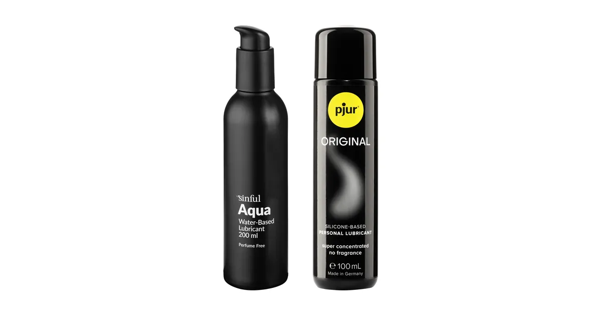 Gleitgel auf Wasserbasis oder Silikonbasis: Sinful Aqua und pjur Original nebeneinander